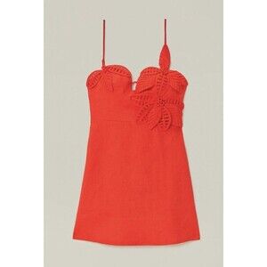 FARM Rio Red Flowered Bust Mini Dress 3D Floral Applique Strappy NWT L